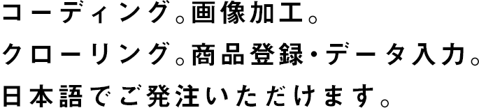 コーディング。画像加工。クローリング。商品登録・データ入力。日本語でご発注いただけます。